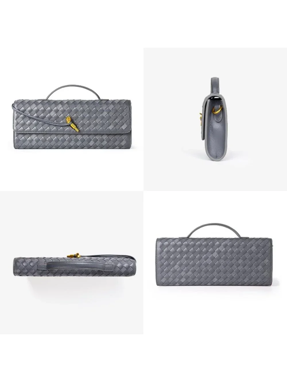 Women Slate Gray Leather Suede Woven Clutch Purse For Evening Crossbody Bag